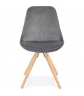 Chaise vintage RICKY en velours gris et pieds en bois naturel - 
