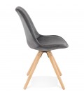 Chaise vintage RICKY en velours gris et pieds en bois naturel - 