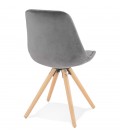 Chaise vintage RICKY en velours gris et pieds en bois naturel - 