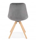 Chaise vintage RICKY en velours gris et pieds en bois naturel - 