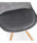 Chaise vintage RICKY en velours gris et pieds en bois naturel - 