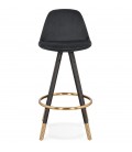 Tabouret snack mi-hauteur design CHICAGO MINI en velours noir et 4 pieds en bois noir - 