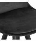 Tabouret snack mi-hauteur design CHICAGO MINI en velours noir et 4 pieds en bois noir - 