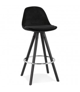 Tabouret snack mi-hauteur SPIRIT MINI en velours noir et pieds en bois noir