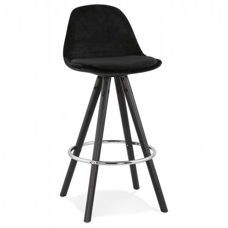 Tabouret snack mi-hauteur SPIRIT MINI en velours noir et pieds en bois noir - 