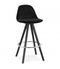 Tabouret snack mi-hauteur SPIRIT MINI en velours noir et pieds en bois noir - 