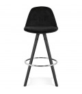 Tabouret snack mi-hauteur SPIRIT MINI en velours noir et pieds en bois noir - 