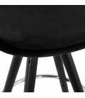 Tabouret snack mi-hauteur SPIRIT MINI en velours noir et pieds en bois noir - 