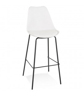 Tabouret de bar design LEMON blanc avec pied en métal noir