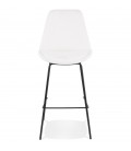 Tabouret de bar LEONIE en tissu bouloché blanc et pied en métal noir - 