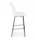 Tabouret de bar LEONIE en tissu bouloché blanc et pied en métal noir - 