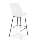 Tabouret de bar LEONIE en tissu bouloché blanc et pied en métal noir - 
