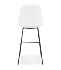 Tabouret de bar LEONIE en tissu bouloché blanc et pied en métal noir - 