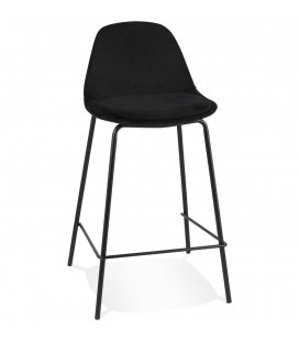 Tabouret snack mi-hauteur FENTON MINI en velours noir et pied en métal noir