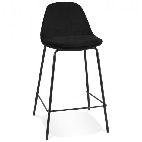 Tabouret snack mi-hauteur FENTON MINI en velours noir et pied en métal noir - 