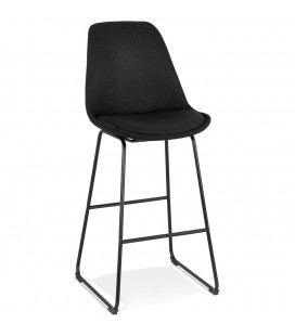 Tabouret de bar RIGO en tissu noir et pieds en métal noir