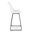 Tabouret de bar ALICE en tissu bouloché blanc et pied traineau en métal noir - 