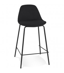 Tabouret snack mi-hauteur BULMA MINI en tissu noir et pied en métal noir