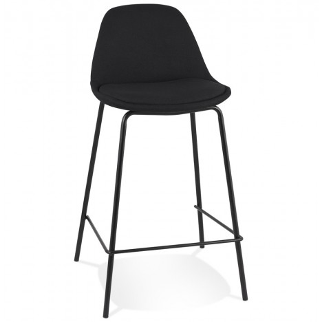 Tabouret snack mi-hauteur BULMA MINI en tissu noir et pied en métal noir - 