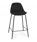 Tabouret snack mi-hauteur BULMA MINI en tissu noir et pied en métal noir - 