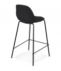 Tabouret snack mi-hauteur BULMA MINI en tissu noir et pied en métal noir - 