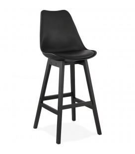 Tabouret de bar CAMILA noir avec pied en bois noir