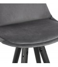 Tabouret snack mi-hauteur design CHICAGO MINI en velours gris et 4 pieds en bois noir - 