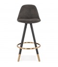 Tabouret snack mi-hauteur design KONG MINI en microfibre grise et pieds en bois noir - 