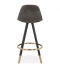 Tabouret snack mi-hauteur design KONG MINI en microfibre grise et pieds en bois noir - 