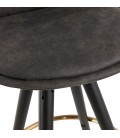 Tabouret snack mi-hauteur design KONG MINI en microfibre grise et pieds en bois noir - 