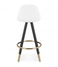 Tabouret snack mi-hauteur CLARISSE MINI en tissu bouloché blanc et 4 pieds en bois noir - 