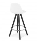 Tabouret snack mi-hauteur FLORENCE MINI en tissu bouloché blanc et 4 pieds en bois noir - 