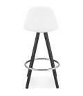 Tabouret snack mi-hauteur FLORENCE MINI en tissu bouloché blanc et 4 pieds en bois noir - 