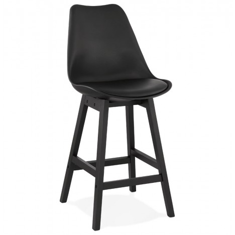 Tabouret snack mi-hauteur CAMILA MINI noir avec pied en bois noir - 