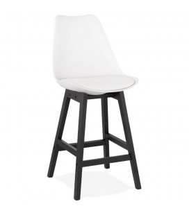 Tabouret snack mi-hauteur CAMILA MINI blanc avec pied en bois noir