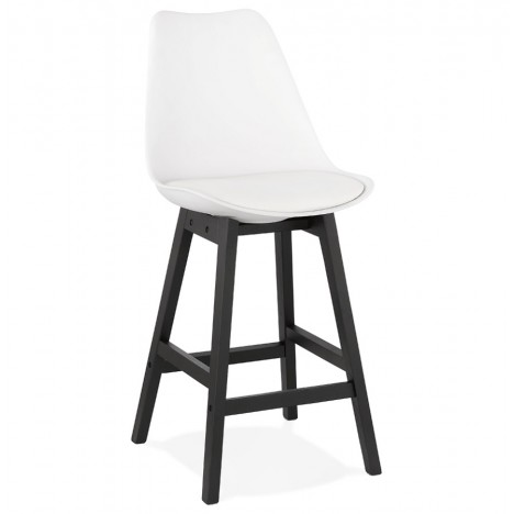 Tabouret snack mi-hauteur CAMILA MINI blanc avec pied en bois noir - 