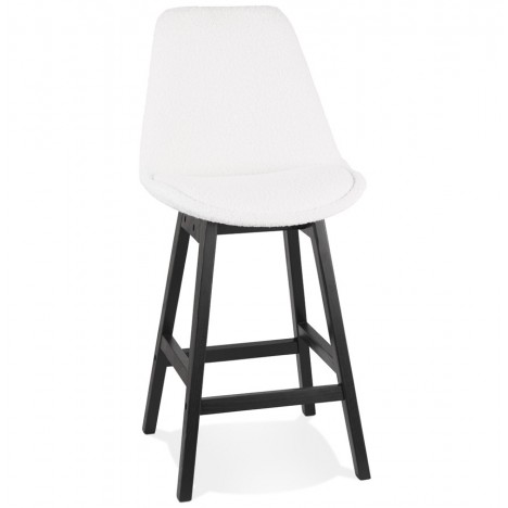 Tabouret snack mi-hauteur SANDRA MINI en tissu bouloché blanc et pied en bois noir - 