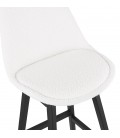 Tabouret snack mi-hauteur SANDRA MINI en tissu bouloché blanc et pied en bois noir - 