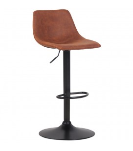 Tabouret réglable design OMALET en microfibre brune et pied en métal noir