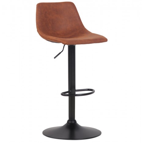 Tabouret réglable design OMALET en microfibre brune et pied en métal noir - 