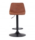 Tabouret réglable design OMALET en microfibre brune et pied en métal noir - 