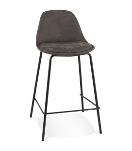 Tabouret snack mi-hauteur GIRON MINI en microfibre gris foncé et pied en métal noir