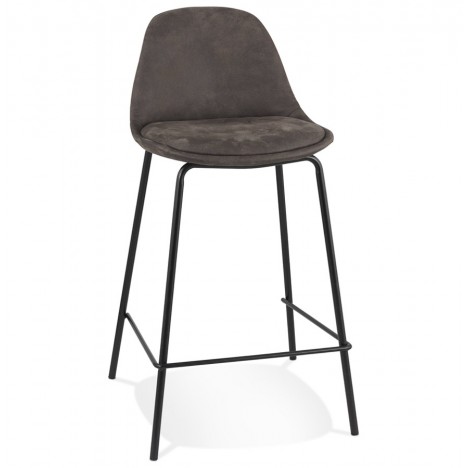 Tabouret snack mi-hauteur GIRON MINI en microfibre gris foncé et pied en métal noir - 