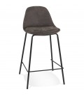 Tabouret snack mi-hauteur GIRON MINI en microfibre gris foncé et pied en métal noir - 