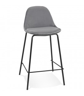 Tabouret snack mi-hauteur FENTON MINI en velours gris et pied en métal noir