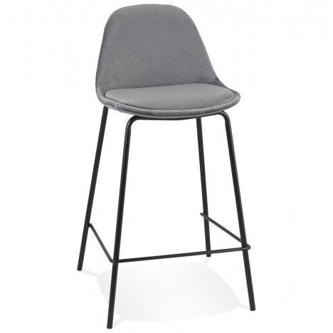 Tabouret snack mi-hauteur FENTON MINI en velours gris et pied en métal noir - 