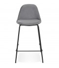 Tabouret snack mi-hauteur FENTON MINI en velours gris et pied en métal noir - 