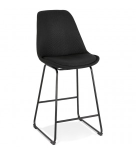 Tabouret snack mi-hauteur RIGO MINI en tissu noir et pieds en métal noir