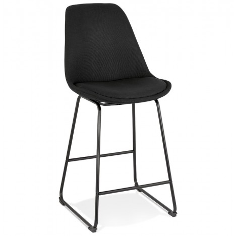 Tabouret snack mi-hauteur RIGO MINI en tissu noir et pieds en métal noir - 