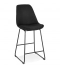 Tabouret snack mi-hauteur RIGO MINI en tissu noir et pieds en métal noir - 